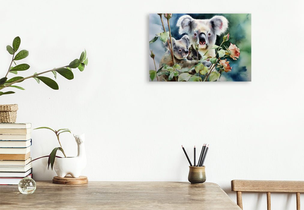 Premium Textil-Leinwand Koala mit Baby