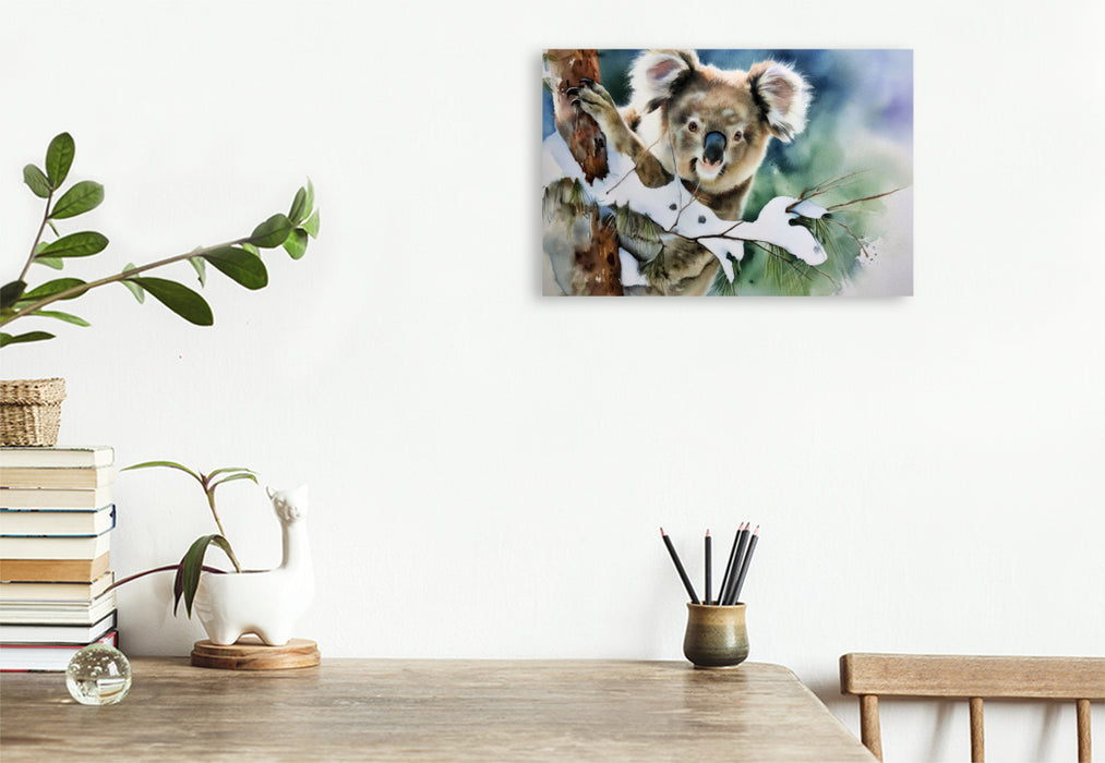 Premium Textil-Leinwand Koala im Winter