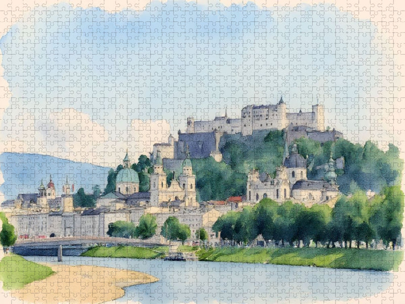 Blick auf Burg Hohensalzburg und Salzburg - CALVENDO Foto-Puzzle'
