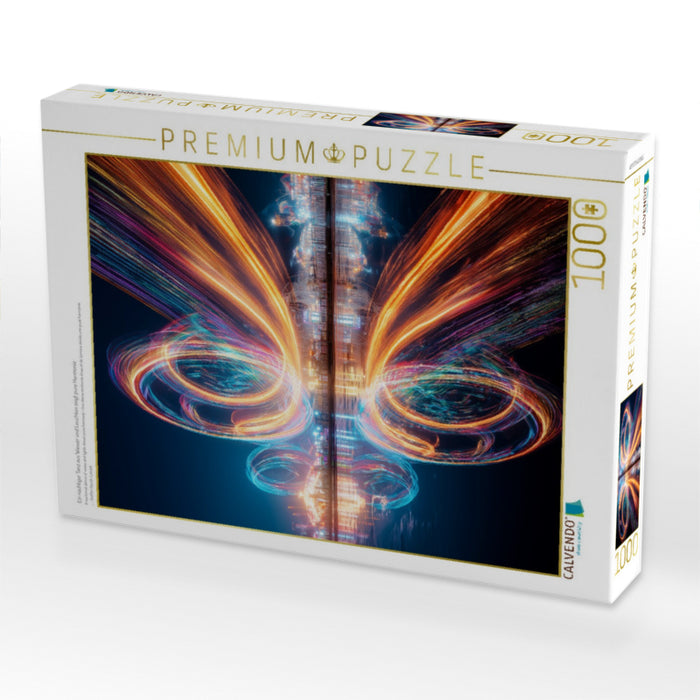 Ein nächtiger Tanz aus Wasser und Leuchten zeigt pure Harmonie - CALVENDO Foto-Puzzle'