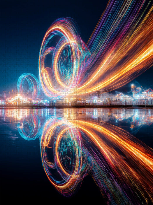 Ein nächtiger Tanz aus Wasser und Leuchten zeigt pure Harmonie - CALVENDO Foto-Puzzle'