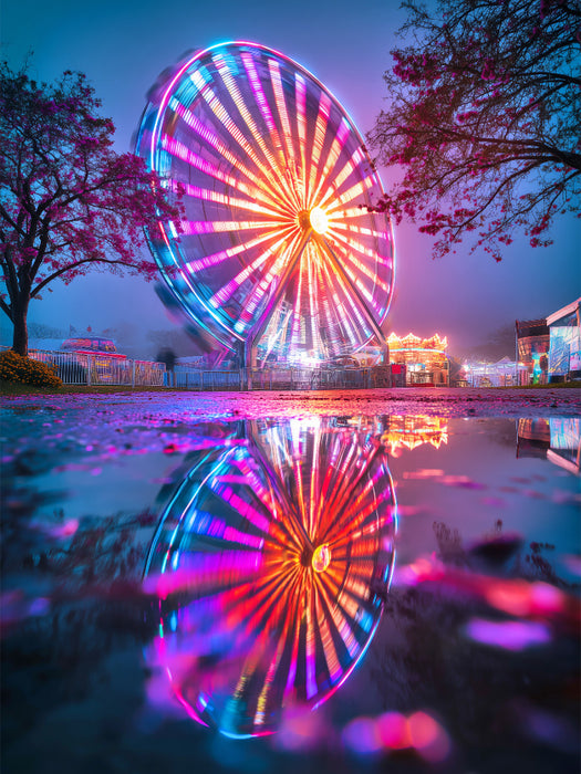 Pfützen spiegeln Träume, während die Stadt in Farbe explodiert - CALVENDO Foto-Puzzle'