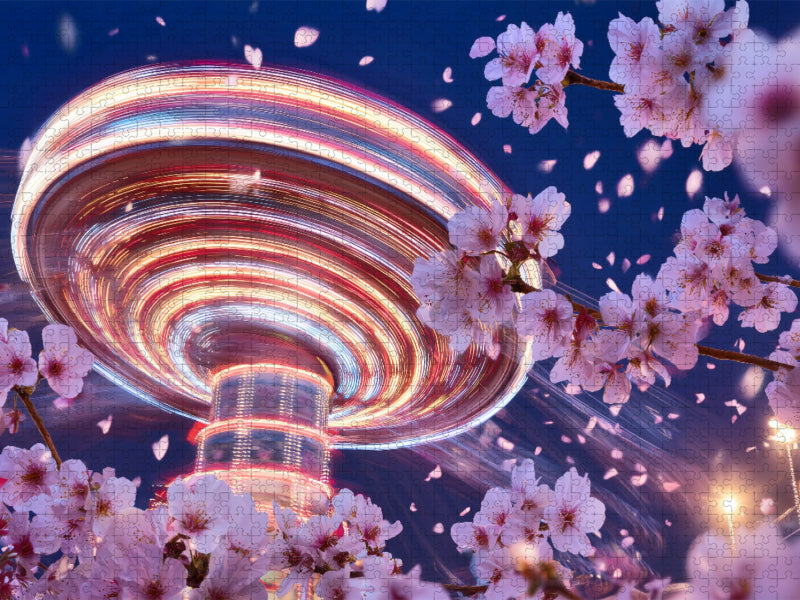 Blüten tanzen im Wind, während Lichtspuren den Frühling in Bewegung malen - CALVENDO Foto-Puzzle'