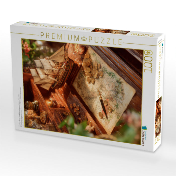 Zwischen Blüten und Karten schlägt das Herz des Reisenden - CALVENDO Foto-Puzzle'