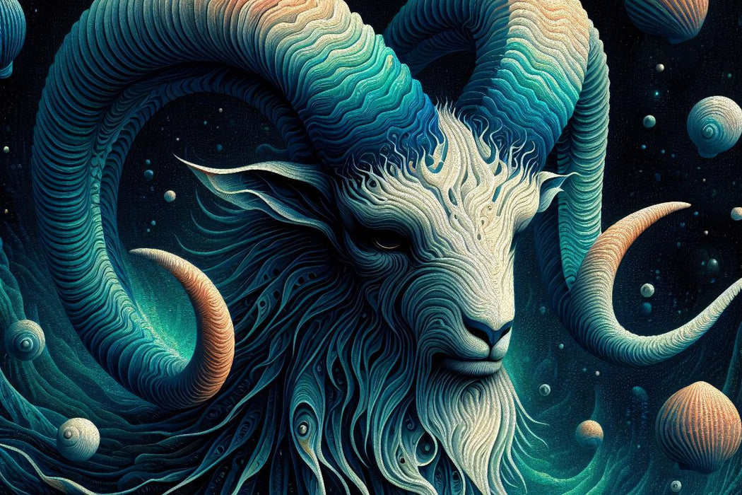 Premium Textil-Leinwand Steinbock im Spiralpanzer