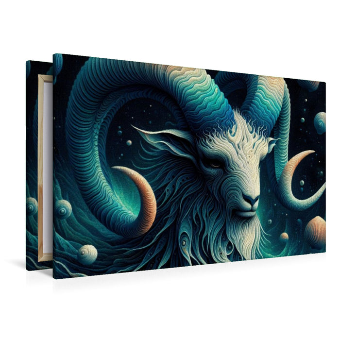 Premium Textil-Leinwand Steinbock im Spiralpanzer