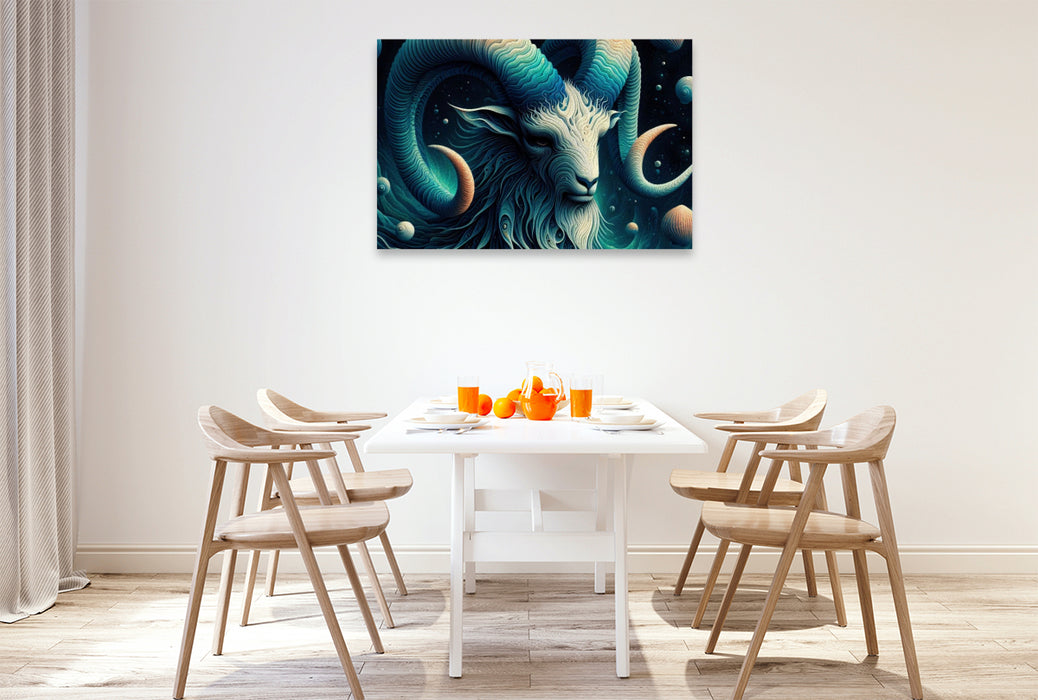 Premium Textil-Leinwand Steinbock im Spiralpanzer