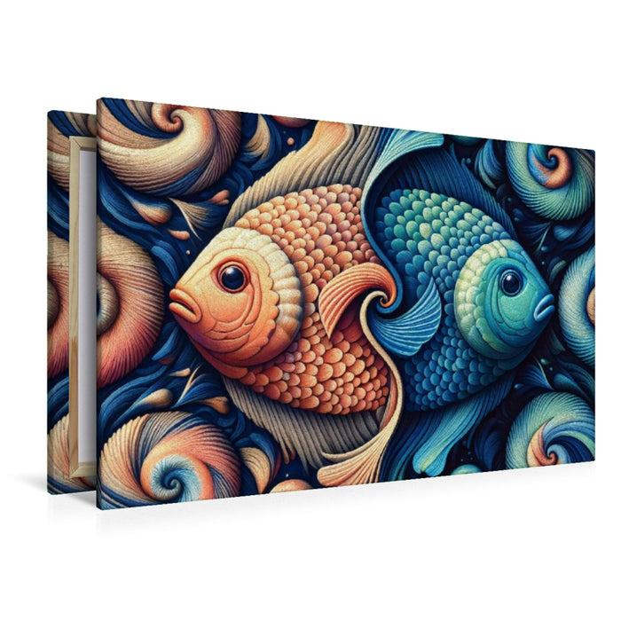 Premium Textil-Leinwand Sternzeichen Fische im Spiralfluss