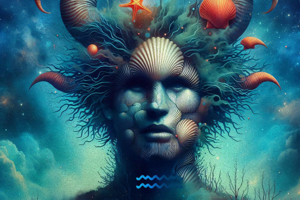 Premium Textil-Leinwand Sternzeichen Wassermann der Wellen