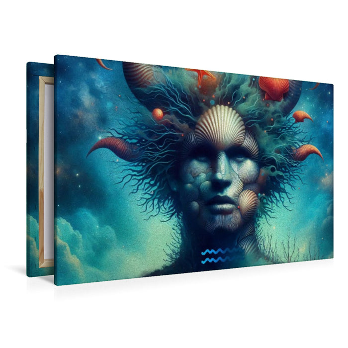 Premium Textil-Leinwand Sternzeichen Wassermann der Wellen