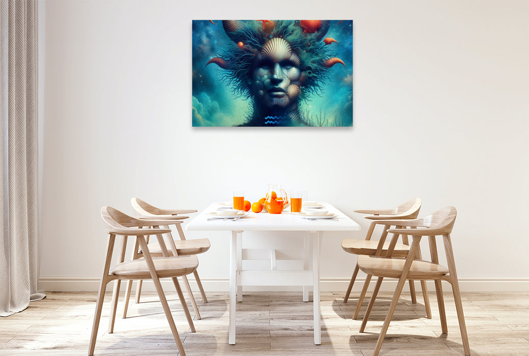 Premium Textil-Leinwand Sternzeichen Wassermann der Wellen