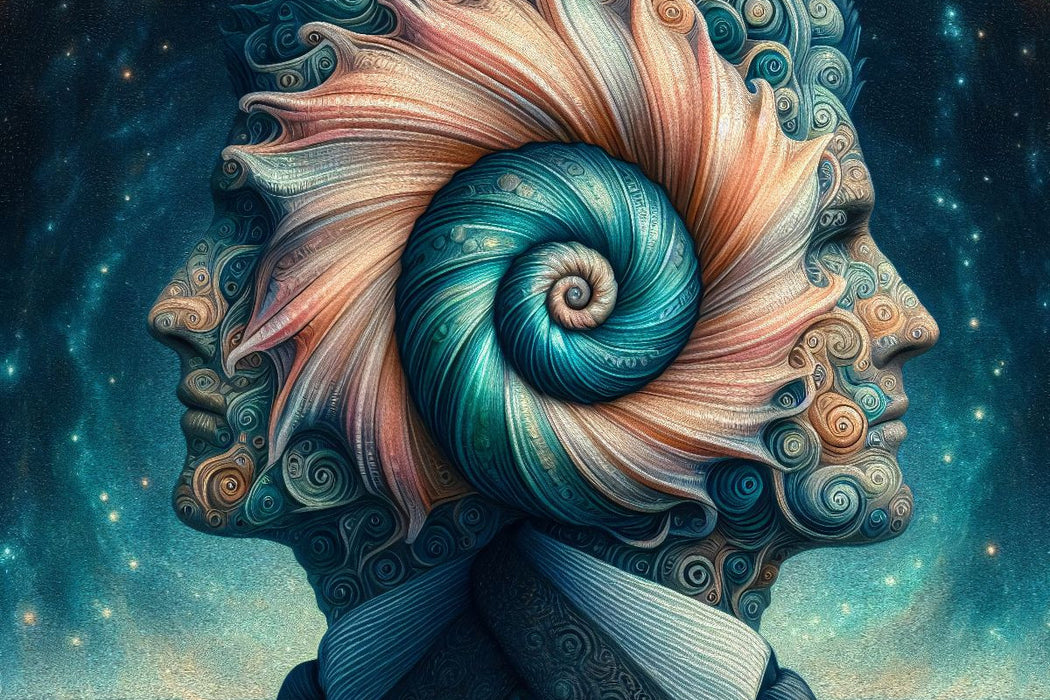 Premium Textil-Leinwand Sternzeichen Zwillinge im Muschelgeist