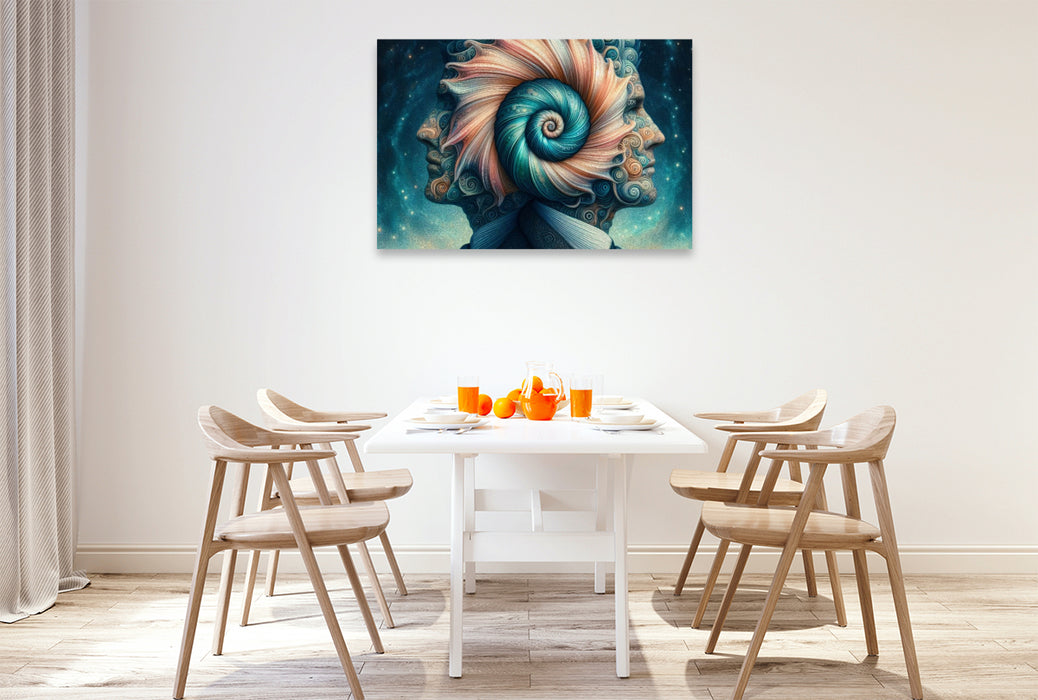 Premium Textil-Leinwand Sternzeichen Zwillinge im Muschelgeist