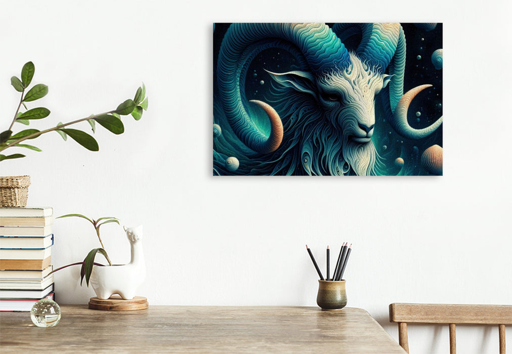 Premium Textil-Leinwand Steinbock im Spiralpanzer