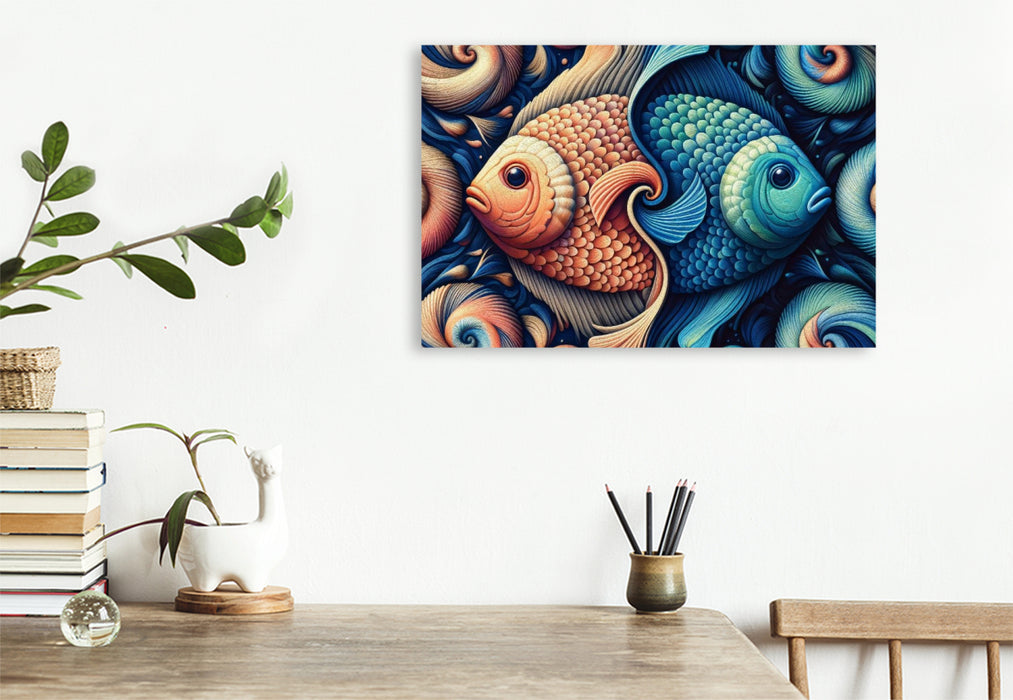 Premium Textil-Leinwand Sternzeichen Fische im Spiralfluss