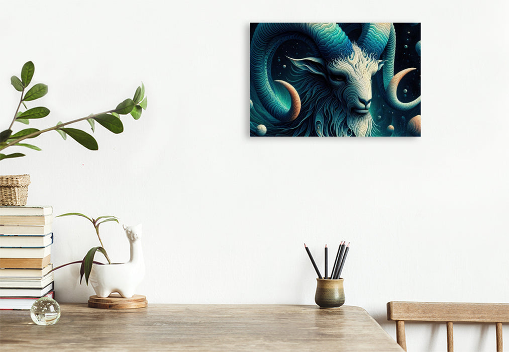 Premium Textil-Leinwand Steinbock im Spiralpanzer