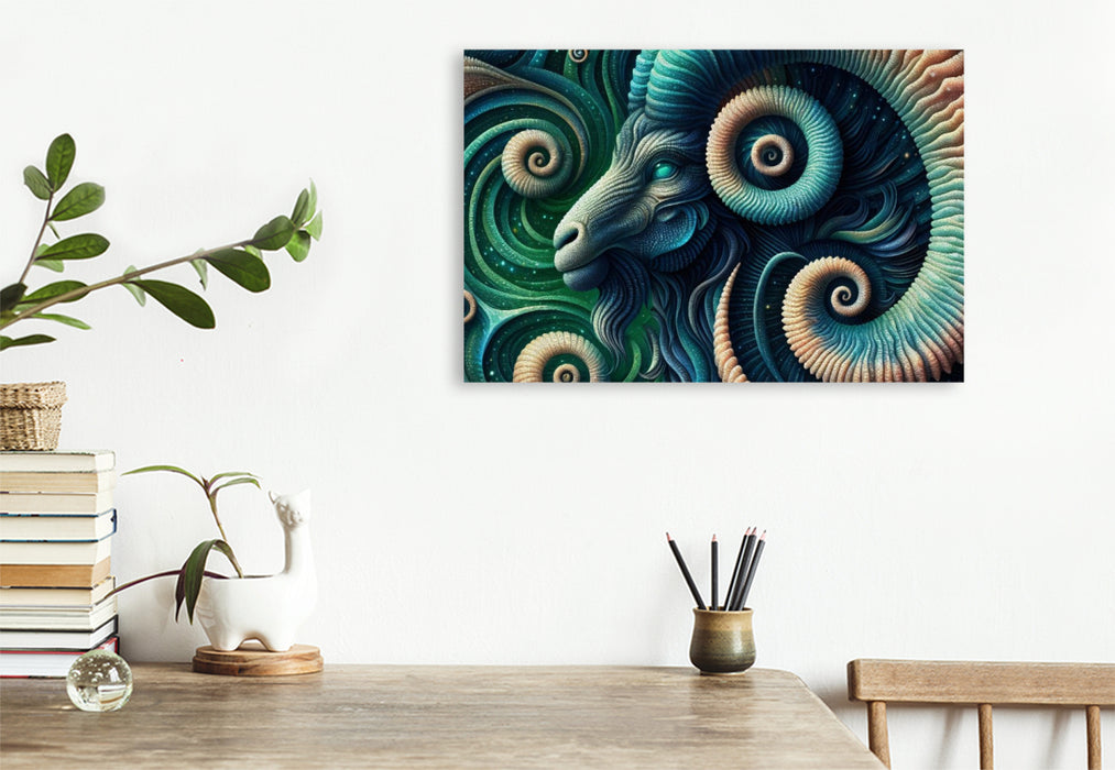 Premium Textil-Leinwand Widder im Spiralsturm