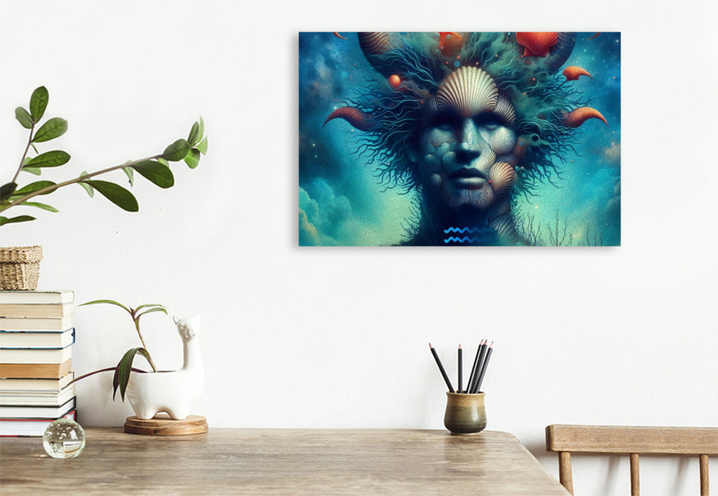 Premium Textil-Leinwand Sternzeichen Wassermann der Wellen