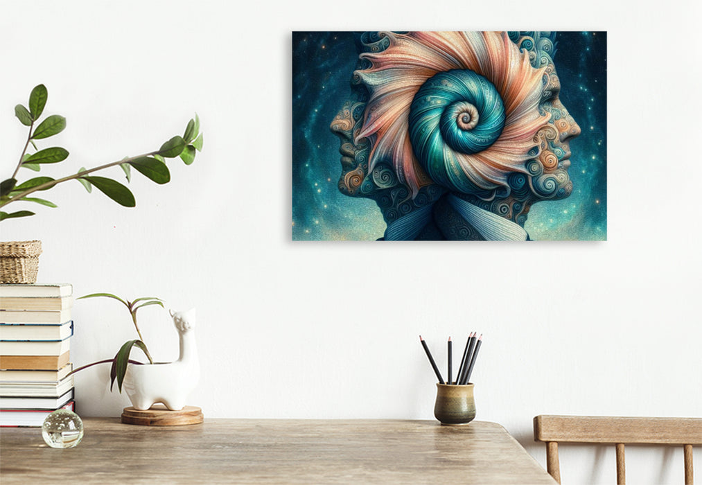 Premium Textil-Leinwand Sternzeichen Zwillinge im Muschelgeist