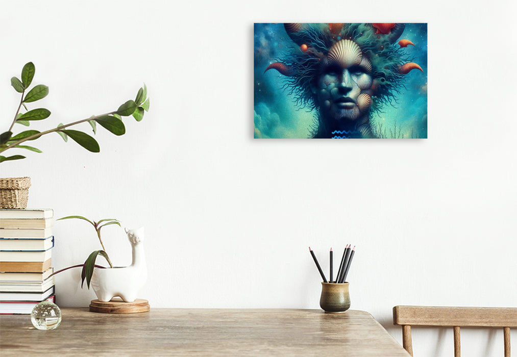 Premium Textil-Leinwand Sternzeichen Wassermann der Wellen