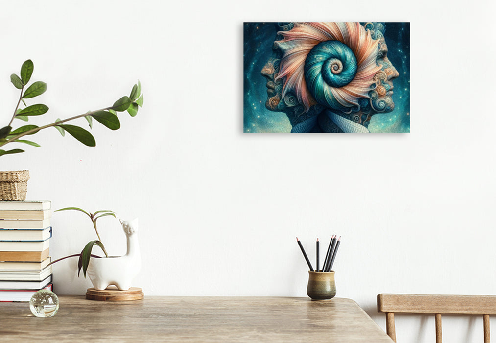 Premium Textil-Leinwand Sternzeichen Zwillinge im Muschelgeist