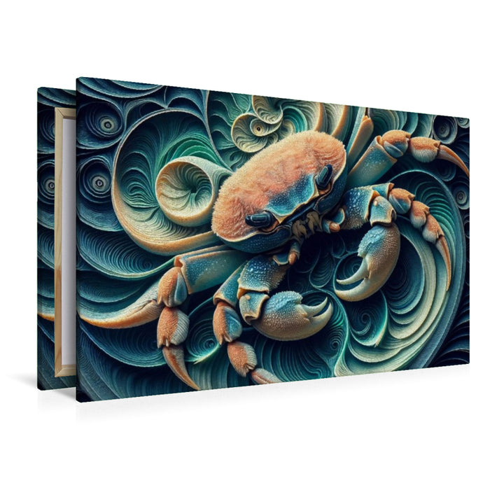 Premium Textil-Leinwand Sternzeichen Krebs im Spiralmeer