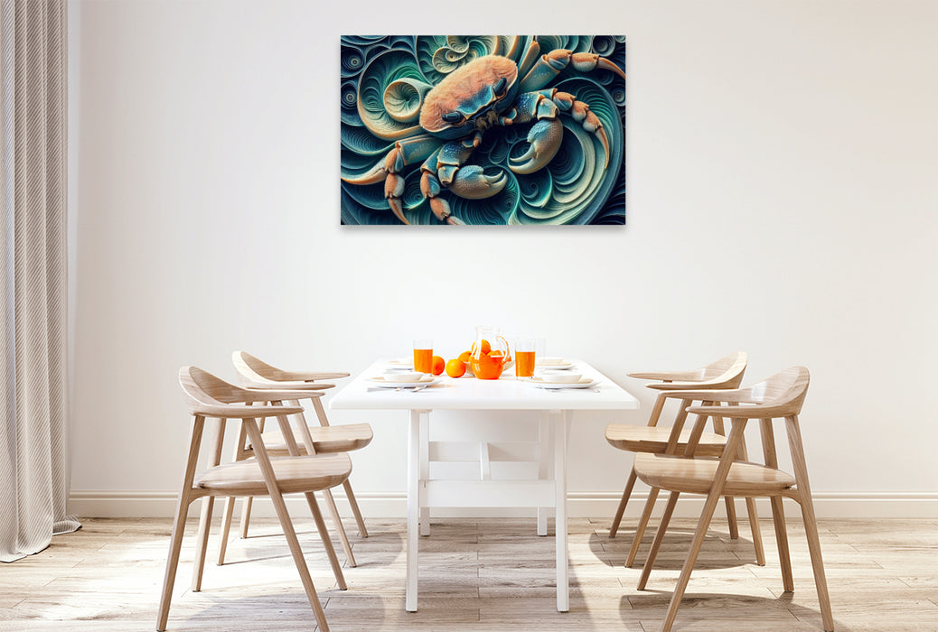 Premium Textil-Leinwand Sternzeichen Krebs im Spiralmeer