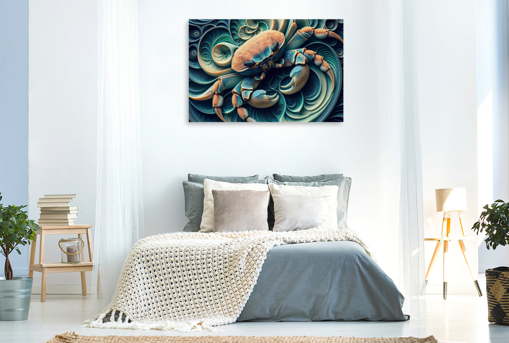 Premium Textil-Leinwand Sternzeichen Krebs im Spiralmeer