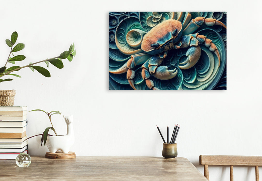 Premium Textil-Leinwand Sternzeichen Krebs im Spiralmeer