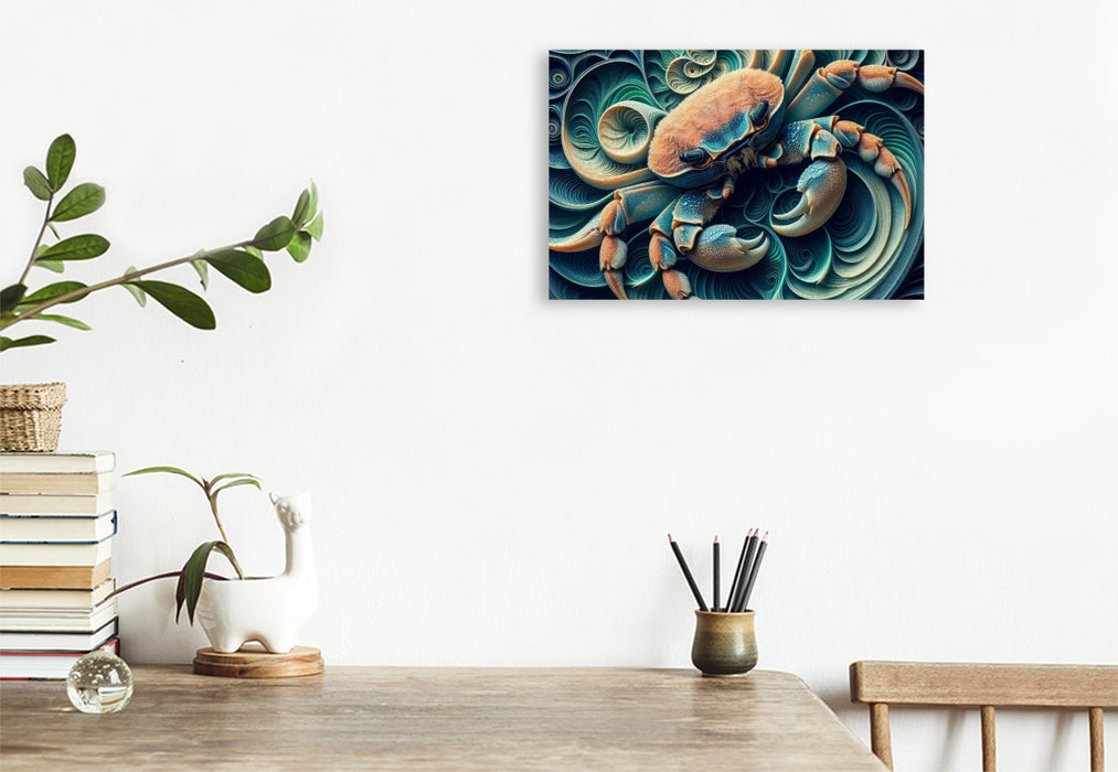 Premium Textil-Leinwand Sternzeichen Krebs im Spiralmeer