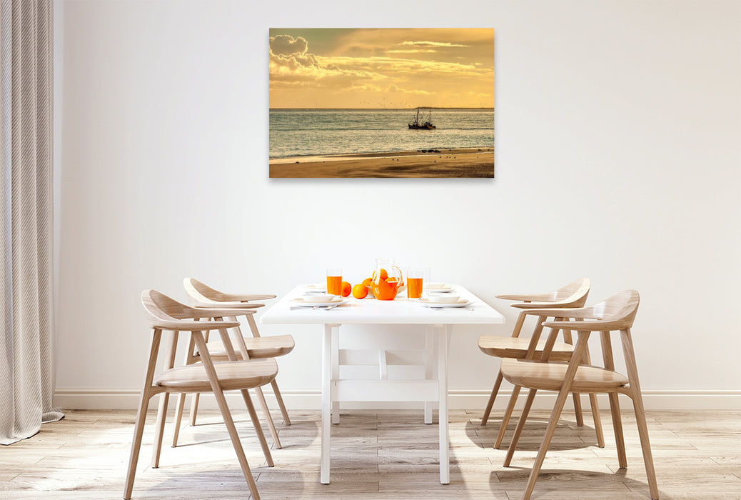 Premium Textil-Leinwand Ruhige Wellen, goldene Luft