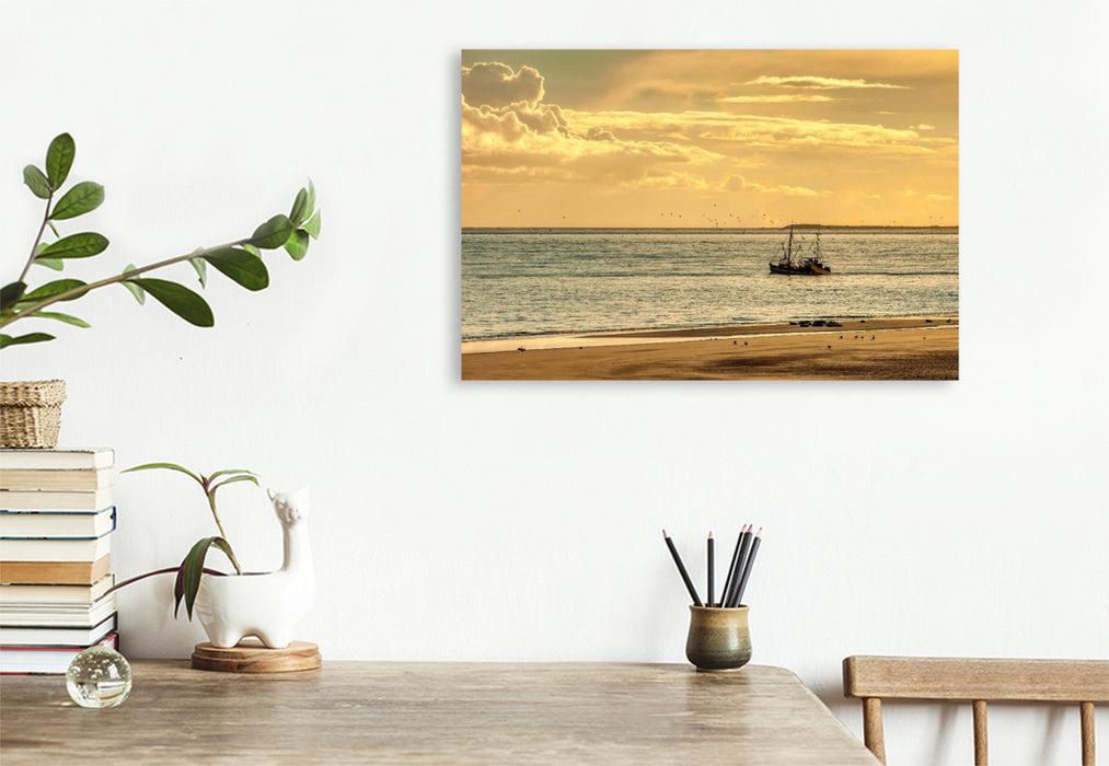 Premium Textil-Leinwand Ruhige Wellen, goldene Luft