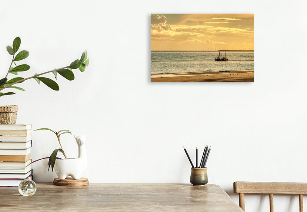 Premium Textil-Leinwand Ruhige Wellen, goldene Luft