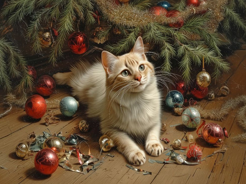 Weihnachtszauber im Landhaus – Eine neugierige Katze zwischen Glanz und Scherben - CALVENDO Foto-Puzzle'