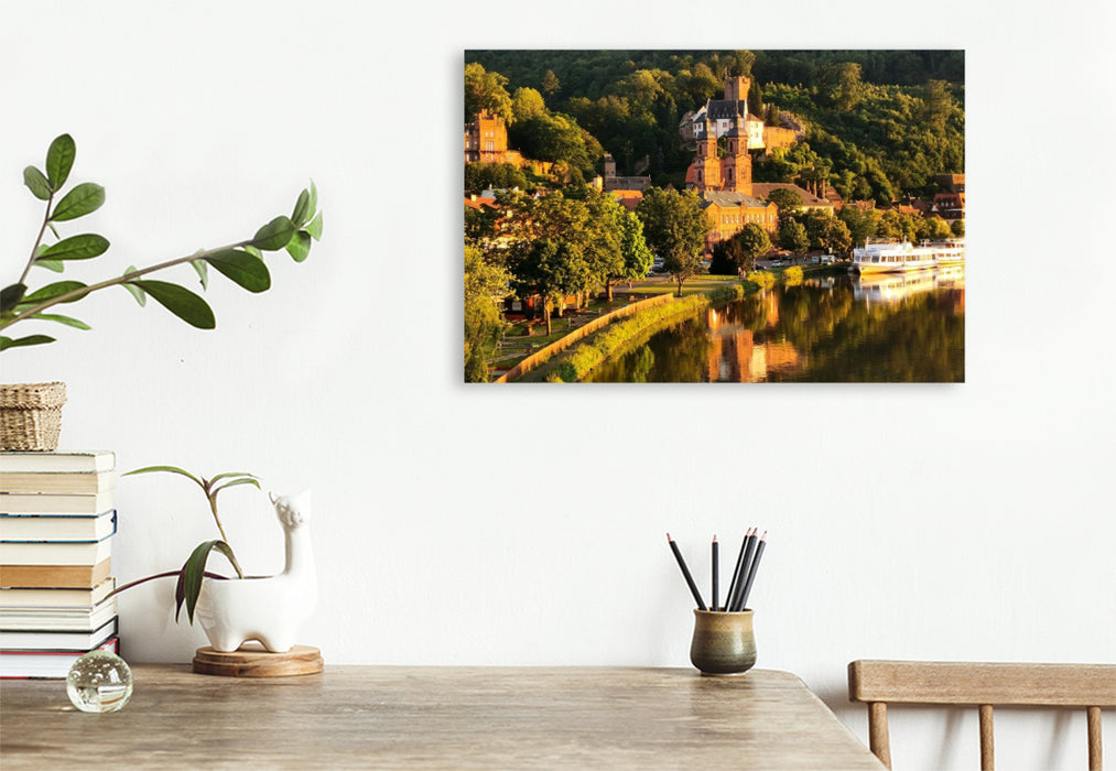 Premium Textil-Leinwand Miltenberg am Main im Schein der sommerlichen Abendsonne
