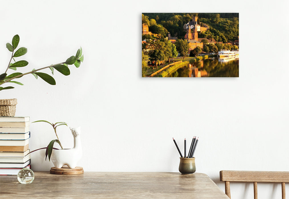 Premium Textil-Leinwand Miltenberg am Main im Schein der sommerlichen Abendsonne