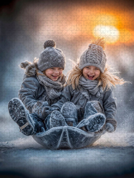 Gemeinsam rodeln - Spaß pur - CALVENDO Foto-Puzzle'