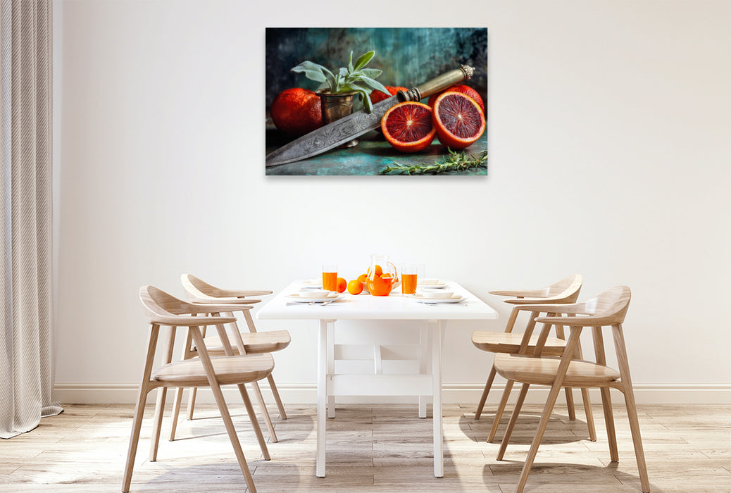 Premium Textil-Leinwand Im Winterduft der Zitrusfrüchte liegt die Wärme eines Neubeginns