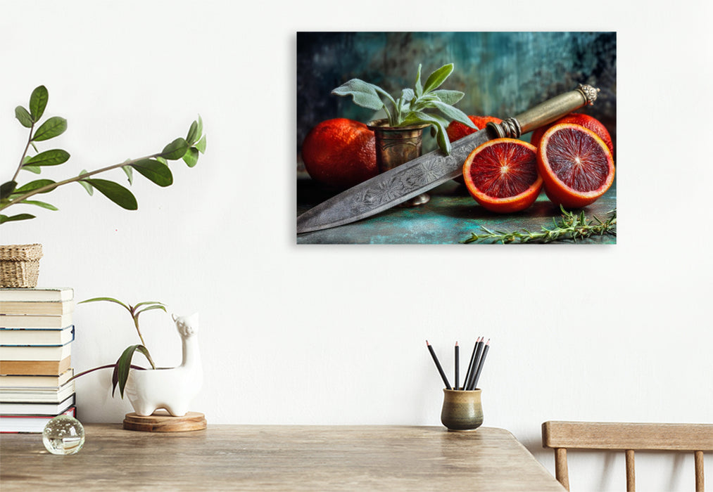 Premium Textil-Leinwand Im Winterduft der Zitrusfrüchte liegt die Wärme eines Neubeginns
