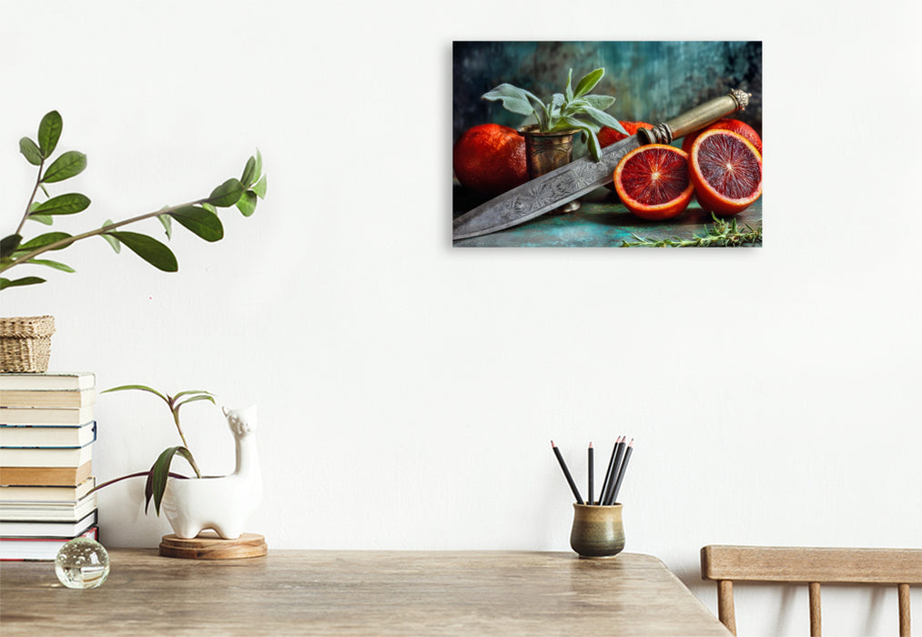 Premium Textil-Leinwand Im Winterduft der Zitrusfrüchte liegt die Wärme eines Neubeginns