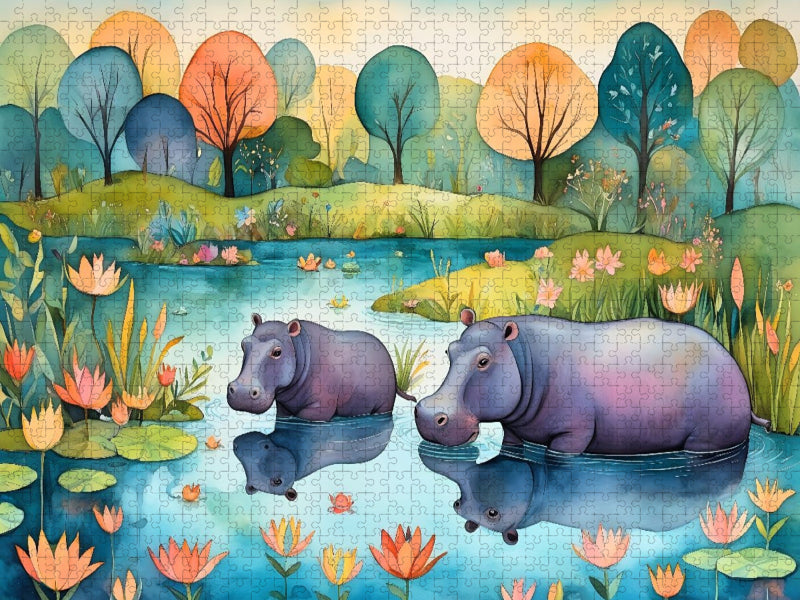 Nilpferde im Wunderland - CALVENDO Foto-Puzzle'