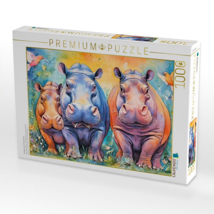 Lustige, bunte Flusspferde - CALVENDO Foto-Puzzle'