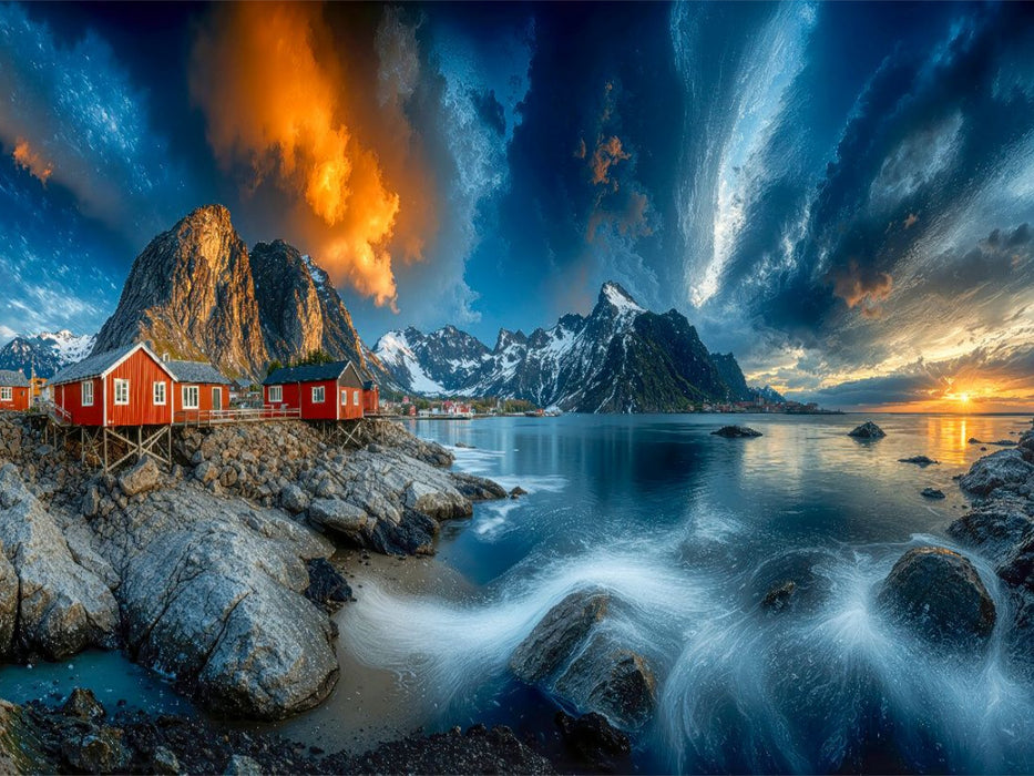 Das Fischerdorf Hamnøy auf der Insel Moskenesøya - CALVENDO Foto-Puzzle'
