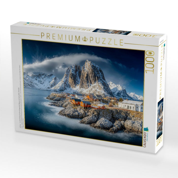 Leknes - vor der Kulisse hoch aufragender Berge und salzweißer Strände - CALVENDO Foto-Puzzle'