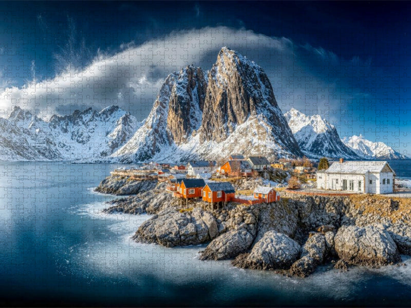 Leknes - vor der Kulisse hoch aufragender Berge und salzweißer Strände - CALVENDO Foto-Puzzle'