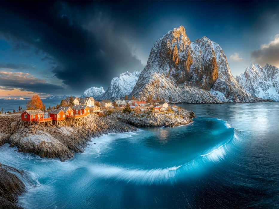 Blick auf die Rorbuer, traditionelle rote Fischerhäuser - CALVENDO Foto-Puzzle'