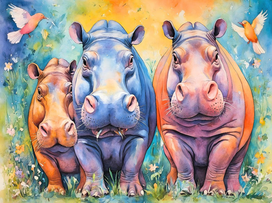 Lustige, bunte Flusspferde - CALVENDO Foto-Puzzle'