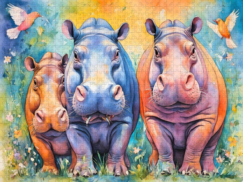 Lustige, bunte Flusspferde - CALVENDO Foto-Puzzle'