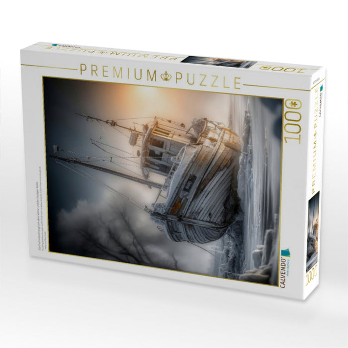 Das Fischerboot beugt sich dem Winter und der frostigen Küste - CALVENDO Foto-Puzzle'