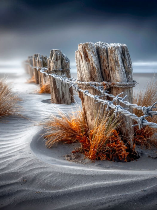 Strandschützende Holzpfähle widerstehen Frost und Sturm - CALVENDO Foto-Puzzle'